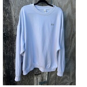 Alo Yoga Accolade L Crew Neck White Chrome Logo Oversized Athleisure Blokecore